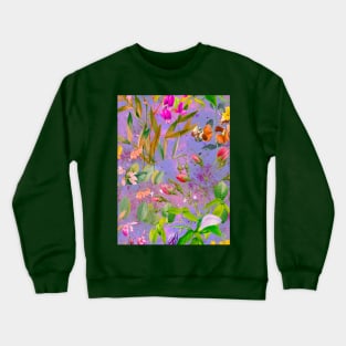 Cool tropical floral leaves botanical illustration, tropical plants,leaves and flowers, purple leaves pattern Crewneck Sweatshirt